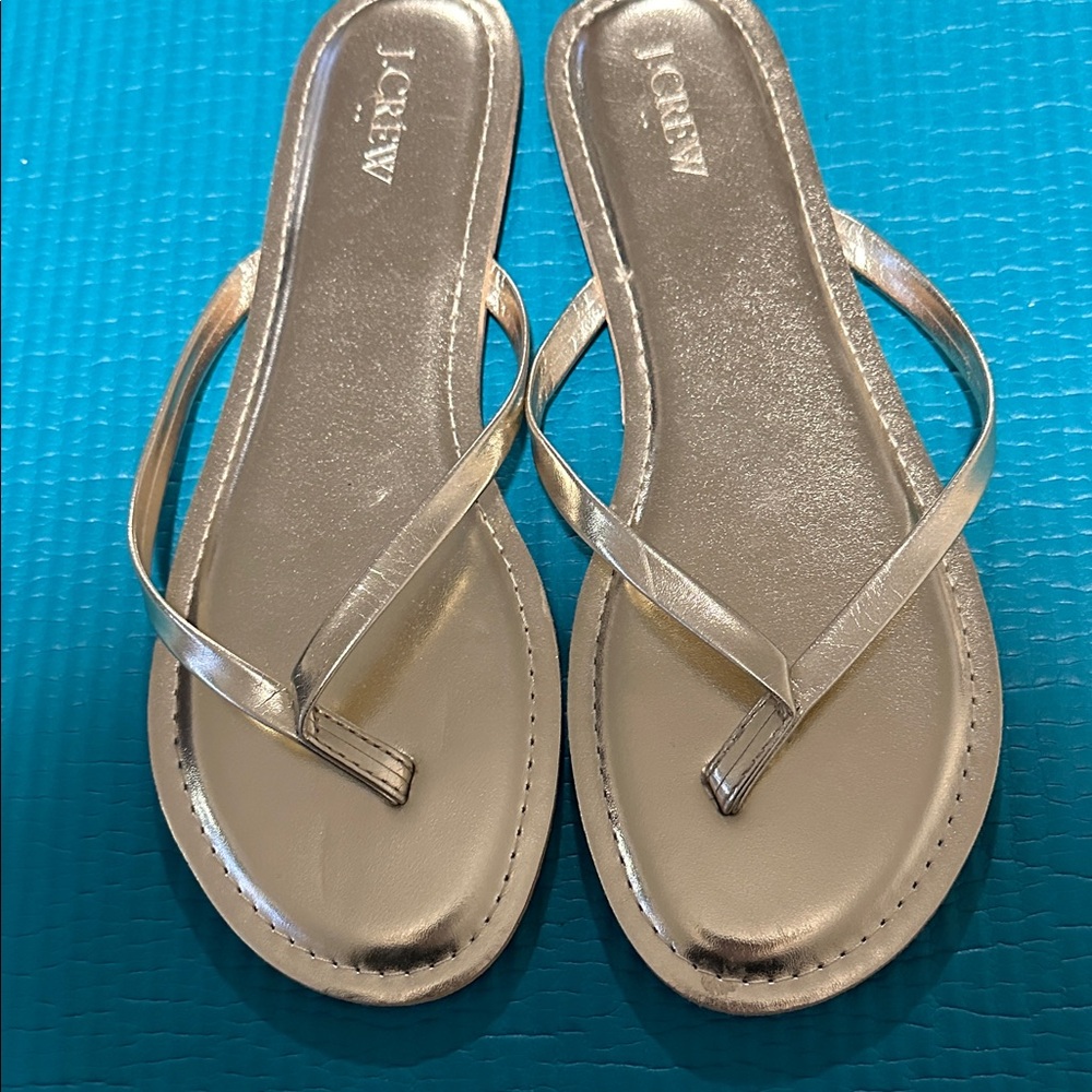 J. Crew Metallic Gold Flip Flop Sandals